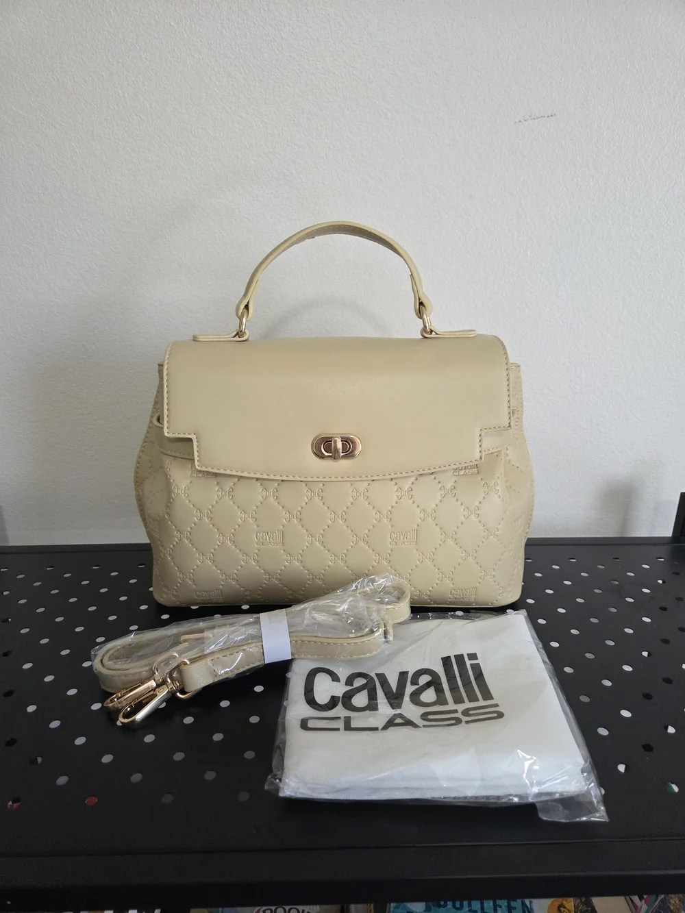 Cavalli Class Tatiana Top Handle Purse, Almond Buff Deboss
